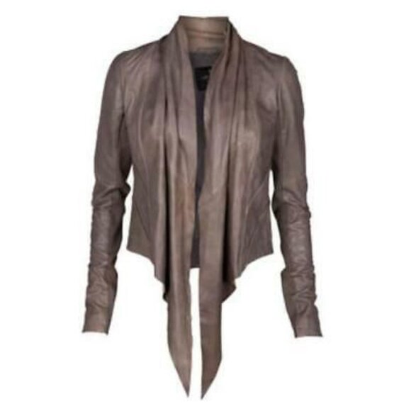 Vintage All Saints Cruz Tan Brown Leather Waterfall Jacket UK 8 US 4 - Picture 1 of 10